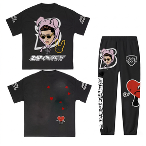 ชุดเซ็ตเสื้อยืดและกางเกงจ็อกเกอร์ผ้าเฟรนช์เทอร์รี่สีเบจ 300 GSM สำหรับผู้ชาย พิมพ์ลายโลโก้ตามสั่ง ผ้าฝ้ายพรีเมียม - Product Image 4