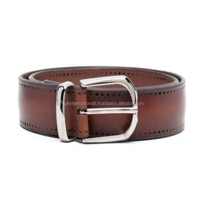 Cinturón informal de cuero de grano completo marrón tostado de dos tonos Tamaños personalizados Cinturones y accesorios de cuero de moda para hombres a bajo precio - Product Image 2