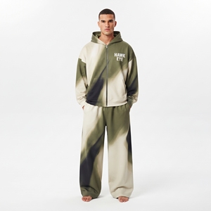 Conjunto de chándal con capucha y cremallera para hombre, de color degradado, estilo urbano, holgado, con hombros caídos, conjunto de dos piezas de sudadera con capucha y pantalón jogger. - Product Image 3