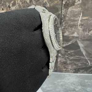 Montre Moissanite Incolore Sertie de Diamants, Cadran Noir avec Index, Mouvement Automatique, Style Hip Hop, Cadeau pour Père - Product Image 4