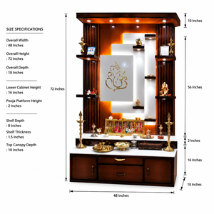 Meuble de salon moderne en bois avec éclairage LED |   Unité de Mandir Pooja Premium avec tiroir de rangement décoratif - Product Image 5