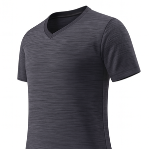 Ensemble de maillot de football pour homme à col en V et manches courtes, en polyester respirant, coupe athlétique, toutes saisons, noir uni - Product Image 3