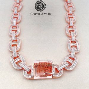 Charm_Jewells Silver 14K Gold Plated Moissanite <b>Statement</b> <b>Necklace</b> Brilliant Cut Geometric Link Chain Unisex Luxury IGI - Product Image 4