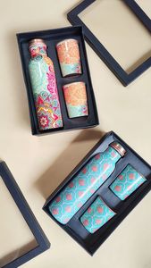 Bouteille d'eau portable élégante et moderne en cuivre émaillé à motif floral, écologique, gourde décorative pour la maison, le bureau et les voyages - Product Image 5