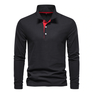 Men's Long Sleeve Knitted Polo Shirt Solid <b>Black</b> Casual Regular Fit Breathable Cotton <b>Button</b> Design 2027 - Product Image 1