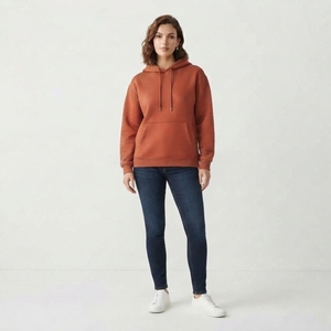 Women’s Cotton <b>Fleece</b> Pullover Hoodie Solid Rust <b>Orange</b> Casual Sweatshirt with Kangaroo Pocket, Drawstring Hood & Ribbed Cuffs - Product Image 1