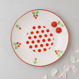 Assiette de table en porcelaine fine de qualité supérieure 3460986A-25 NOUVELLE, motif Poinsétie et pois estampés - Product Image 4