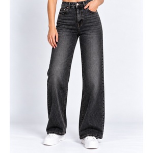 Jean en denim coupe bootcut taille mi-haute pour femme avec insert chevron à l'ourlet arrière - Noir délavé - Product Image 1