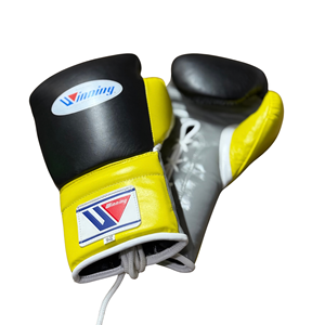 Gants de boxe pour adultes Winning, en cuir noir et jaune, 14oz 16oz, fermeture à lacets, sangle de poignet réglable, légers, professionnels - Product Image 3