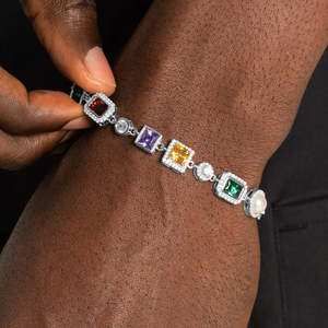 Elegant 925 sterling <b>silver</b> <b>bracelet</b> featuring vibrant multicolor gemstone accents surrounded by sparkling VVS moissanite halos - Product Image 4