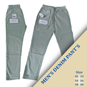 Pantalon en denim à cordon de serrage pour homme, tissé en fil teint écologique, à chevrons uni, durable, respirant, séchage rapide, résistant aux plis - Product Image 3