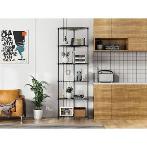 6 livelli Free Standing resistente regolabile in metallo angolo scaffale cromato per bagno soggiorno cucina contenitore nero - Product Image 1
