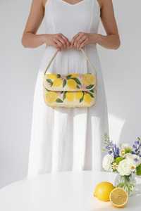 Beaded Lemon Shoulder Bag, Lemon Design Purse, Citrus Beaded Bag, Tropical Summer Bag, Handmade Lemon Bag, Artisan Luxury Clutch - Product Image 1
