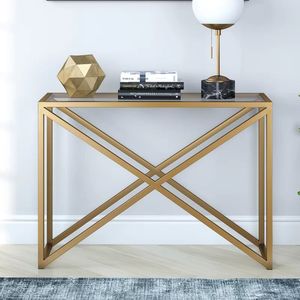 Artistic Metal Console Furniture With Durable Glass Top Premium <b>Decorative</b> <b>Table</b> For Entryway And Reception Space Usage - Product Image 1