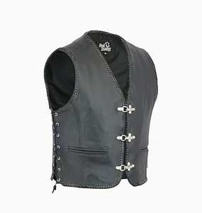 Chaleco de cuero negro para motocicleta para hombre, tallas S a 3XL - Product Image 1