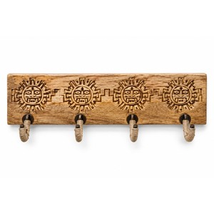 Porte-clés en bois de manguier sculpté avec un glyphe solaire - Décoration d'intérieur artisanale en gros - Product Image 1