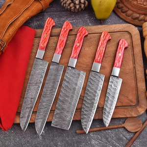 Ensemble de couteaux de chef en damas forgé sur mesure, 5 pièces, manche en résine rouge, fabricant de couverts de cuisine, prêt pour l'exportation - Product Image 6