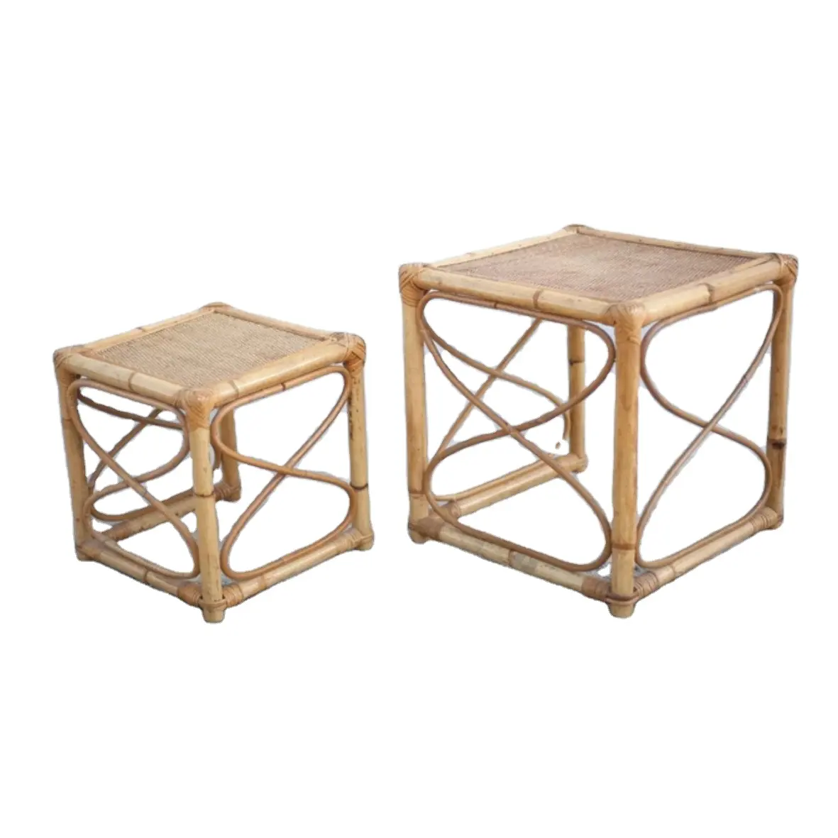 Two Size Living Room Furniture Round Coffee Side Table Fancy Hot Sell Bamboo New Design Luxury Natural Finished Simple Stool