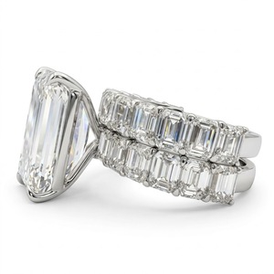 Anillo de Compromiso y Boda con Diamante Cultivado en Laboratorio, Corte Esmeralda, 15.90 CTW, Certificado por IGI, Oro Blanco Sólido de 9K, Banda de Eternidad - Product Image 2