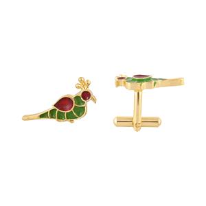 Mancuernillas de Lujo con Diseño de Pájaro Chapadas en Oro para Hombre, Esmalte Verde y Rojo, Accesorios Formales para Camisa, Regalo de Boda o Negocios - Product Image 3