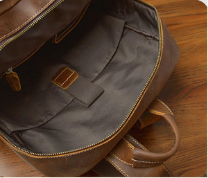 Mochila de cuero genuino para hombre, mochila impermeable con cierre de cremallera para negocios, viajes y senderismo - Product Image 3