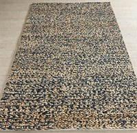 Tapis Kilim en coton tissé à la main, style abstrait moderne, bleu marine et beige, à poils ras, épais et tressé, réversible, écologique, antibactérien