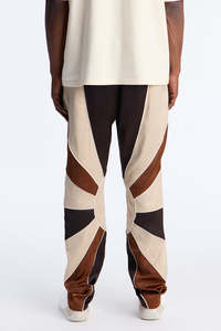 Pantalon multi-panneaux OEM pour homme, coupe-vent marron contrastant en polyester, style streetwear – Fournisseur de pantalons pour homme - Product Image 5