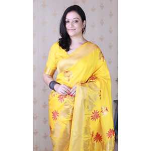 Sari en soie douce jaune vif Elite Weaves, tissage Kamdhenu, sari indien traditionnel tissé Zari pour femmes - Product Image 3