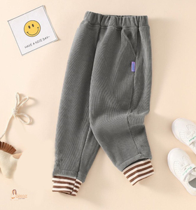 Pantalones Deportivos de Invierno para Niños Unisex, Cintura Elástica de Alta Calidad, Pantalones Térmicos Gruesos, Puños a Rayas, Color Sólido, 3-14 Años - Product Image 1