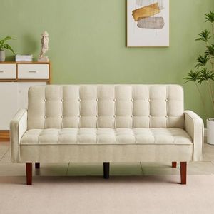 Sofá Cama Futón de Lino Beige de 73.62 Pulgadas, Sofá Cama Convertible de Estilo Minimalista, Plegable para Sala de Estar/Dormitorio - Product Image 1