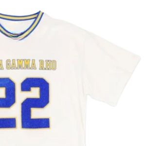 T-shirt de football surdimensionné de qualité supérieure pour femme, col rond, manches courtes, design personnalisé avec lettres grecques, décontracté et sportif - Product Image 5