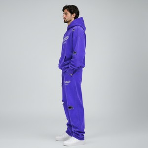 Ensembles de survêtements pour hommes avec logo personnalisé, brodés, délavés à l'acide, couleur violette, streetwear de haute qualité, effet vieilli, en tissu épais, imprimés - Product Image 3
