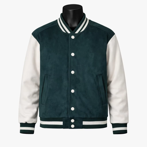 Blouson universitaire matelassé à capuche vert forêt et blanc, 480 g/m², avec empiècements contrastants en polyester/coton et broderie personnalisée - Product Image 1