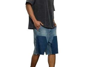 Shorts en jean vintage streetwear pour homme, design croix en cristal, tendances délavées, avec strass - Product Image 6