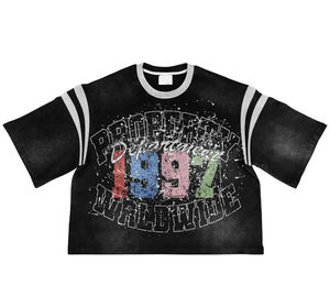 Camiseta Gráfica de Algodón Grueso Oversize para Hombre al por Mayor Personalizada con Pedrería Estilo Hip Hop Streetwear - Product Image 5