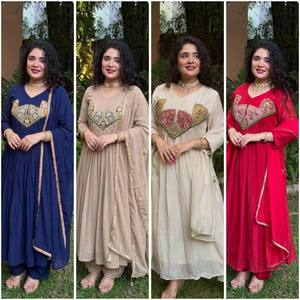 Conjunto de Traje de Tres Piezas Premium Mal Sandhery Georgette con Bordado de Lentejuelas de 3mm, Elástico, Antiarrugas, Diseño Tradicional - Product Image 2
