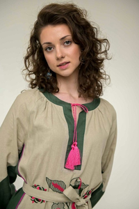 Bohemian Cotton Embroidered <b>Maxi</b> Dress Women Beige Floral Long Sleeve Tie Waist Vintage Ethnic <b>Kaftan</b> Dress - Product Image 3