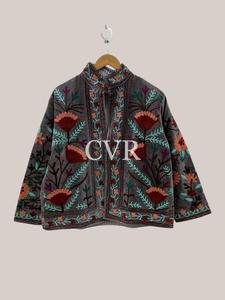 Abrigo de algodón bordado de estilo chino con estampado floral, cuello mandarín, manga larga, talla grande, ropa de abrigo de otoño para mujer - Product Image 1