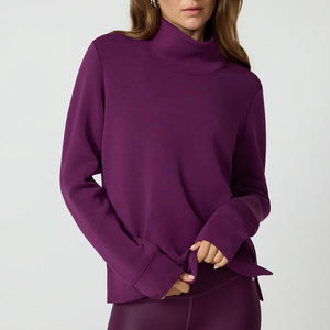 Sweat-shirt violet à col montant pour femme, coupe droite et décontractée, manches longues et bordure large unie pour tenues quotidiennes décontractées - Product Image 2
