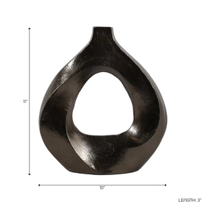 Vase de table contemporain Ember Curve en bronze fait main, 11x10 pouces, sculpture décorative abstraite - Product Image 1