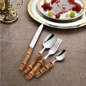 Juego de cubiertos modernos de resina de lujo para bodas y juego de cubiertos de acero inoxidable para regalo de negocios juego de cubiertos con mango de Bambú - Product Image 1