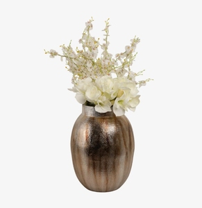 Jarrón Metálico Moderno Hecho a Mano en Bronce Plateado, Recipiente Ovalado Texturizado para Flores, Centro de Mesa de Lujo para Sala de Estar, Adorno de Mesa - Product Image 1