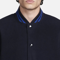 Veste universitaire bleu marine pour homme avec bordure bleue Coupe classique Style preppy Extérieur en laine et polyester Doublure en coton Col rabattu