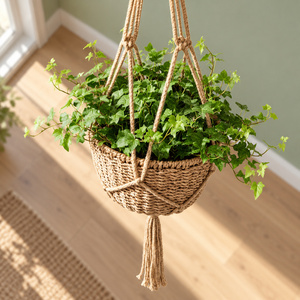 Bohemian Eco-Friendly Water Hyacinth Natural Seagrass <b>Hanging</b> <b>Planter</b> Basket Macrame Plant Hanger Tassel Bowl-Shaped <b>for</b> <b>Indoor</b> - Product Image 3