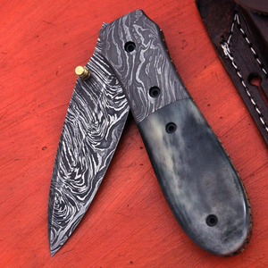 Cuchillo de Caza Imperial de Acero de Damasco con Punta Caída, Mango de Micarta y Funda de Cuero, OEM Disponible - Product Image 2