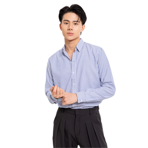 เสื้อเชิ้ตแขนยาวลายทางสำหรับผู้ชาย ผ้าฝ้ายป๊อปลิน 100% กันยับ ปกคอพับ สไตล์สมาร์ทแคชชวล แขนยาวเต็มตัว เหมาะสำหรับใส่ในฤดูใบไม้ผลิ - Product Image 3