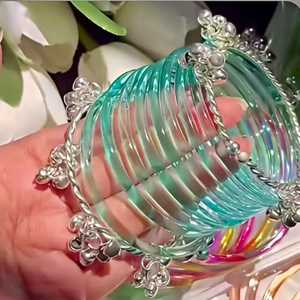 Viral Jelly Light Purple Emerald Cut Faceted Kashmiri <b>Glass</b> <b>Bangles</b> Set Trendy Daily Wear & Party Jewellery at Wholesale Price - Product Image 5