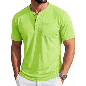 Camisetas de Hombre 2026, Diseño Moderno, Manga Corta, Cuello Henley, Color Sólido, Algodón, Corte Regular, con Bolsillo en el Pecho - Product Image 2