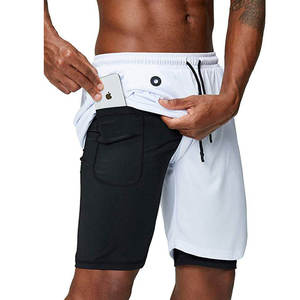 Men's Double-<b>Layer</b> Summer Fitness Shorts for Running Sports Plain Dyed Solid Pattern Training Gear - Product Image 4