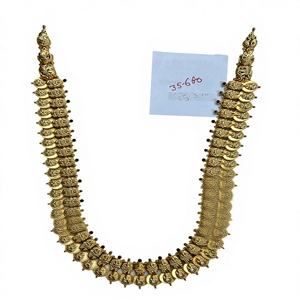 Ensemble de collier en or massif 22 carats |   Bijoux de mariée traditionnels indiens |   Haram en or artisanal finition antique - Product Image 4